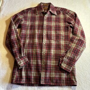 Vintage Yves Saint Laurent YSL Wool Blend Plaid Flannel Shirt Mens Small Red